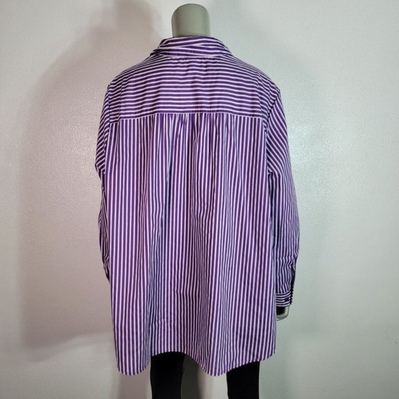 Roaman's Top Plus Size 2X Collared Striped Button Front Long Sleeve Purple - Picture 4 of 6